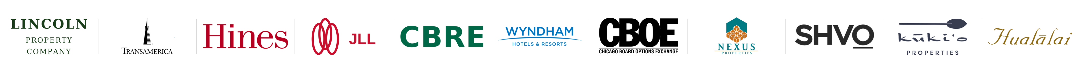 EnviroSmarts clients — Transamerica, Wyndham Hotels & Resorts, Hines, SHVO, Lincoln Property Company, Nexus Properties, CBOE, Hualalai, Kukio Properties